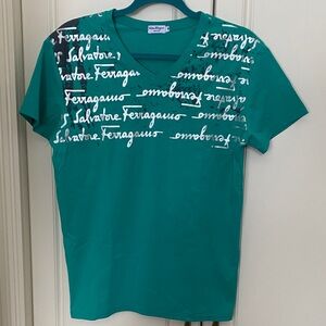 BNWOT Salvatore Ferragamo Turquoise Script Tee